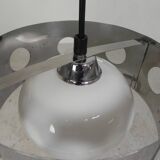Vintage pendant lamp with chrome cylinder and glass globe