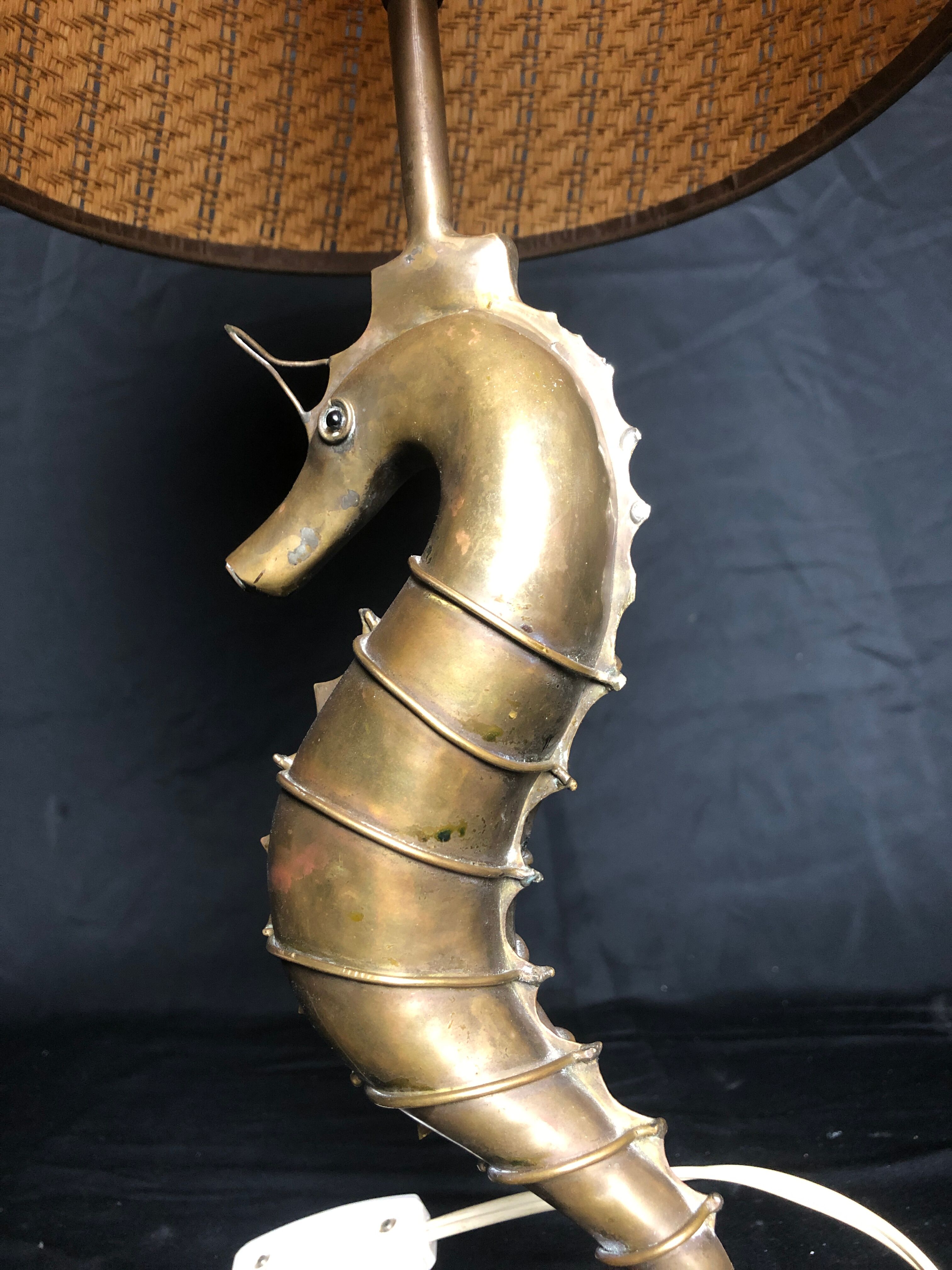 Vintage brass seahorse lamp