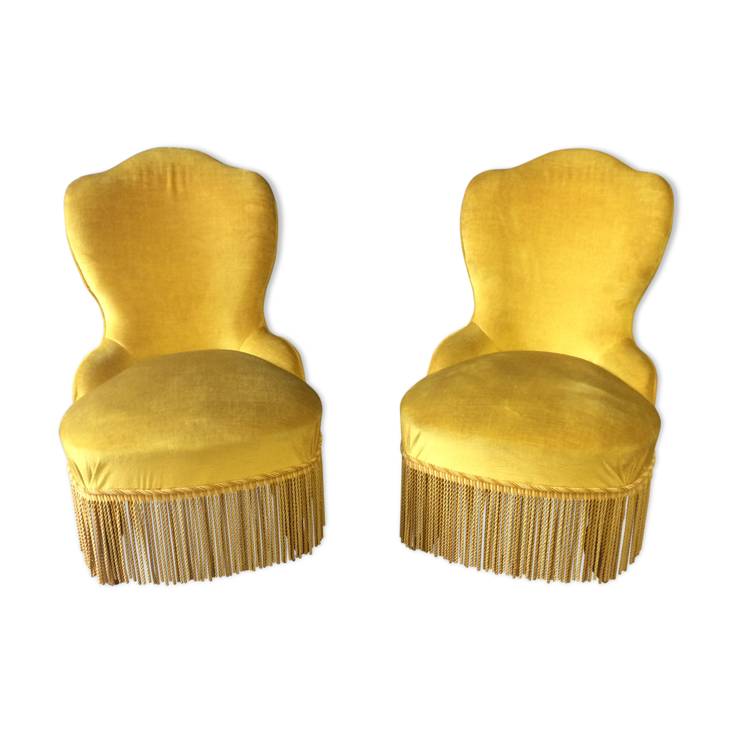 Set of 2 old gold toad armchairs