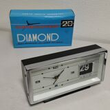 Vintage mechanical alarm clock NEW - Daimond , Roller Calendar . space age