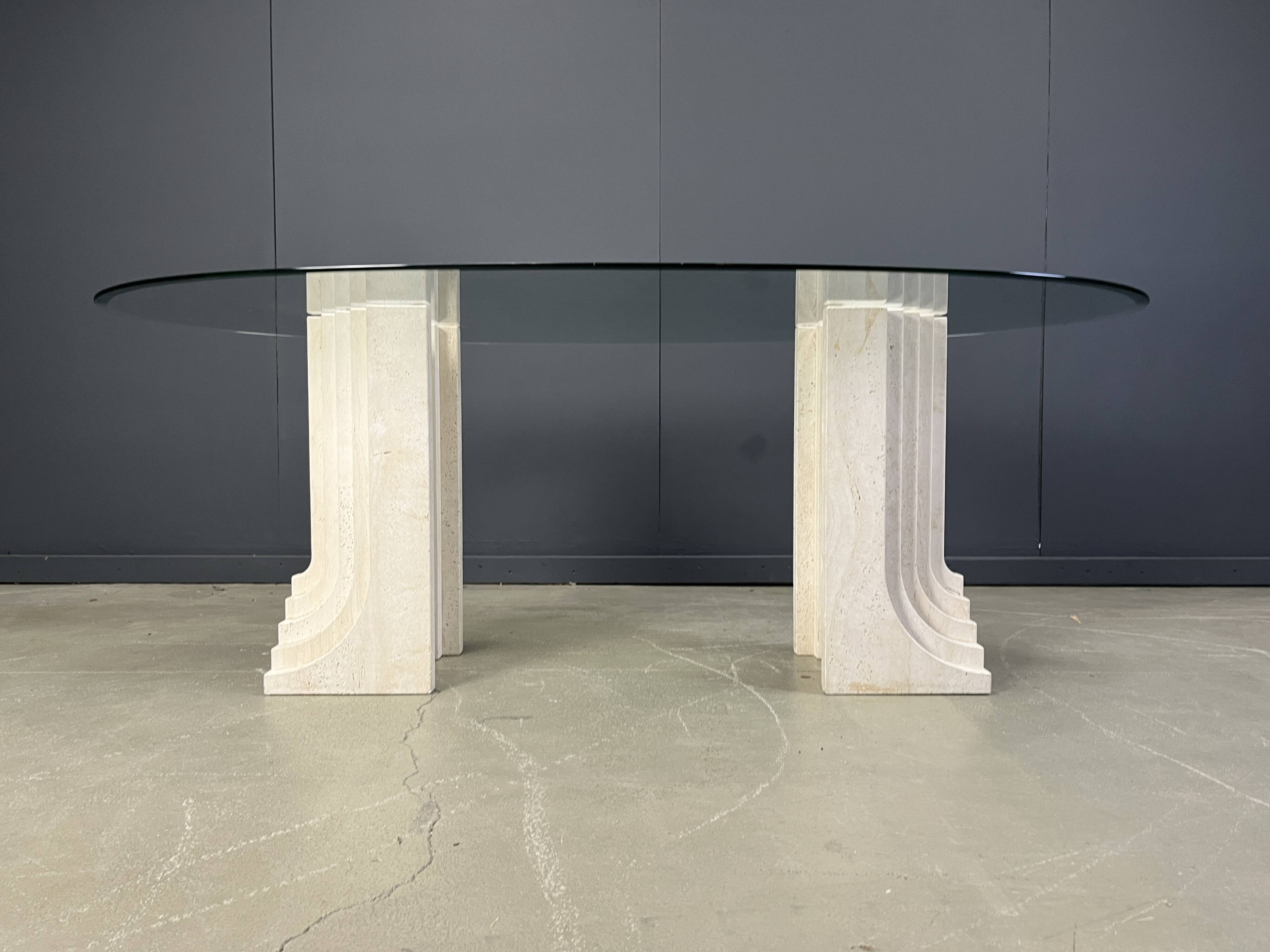 Vintage travertine Carlo Scarpa style dining table, 1970s