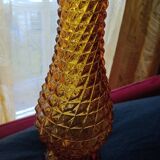Vintage Ancien Vase En Verre d'Empoli Pointes Diamant