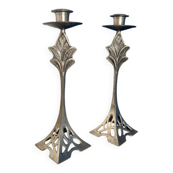 Lot de 2 Chandeliers en Métal Style Art Déco - Bougeoirs Élégants et Vintag
