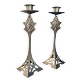 Lot de 2 Chandeliers en Métal Style Art Déco - Bougeoirs Élégants et Vintag