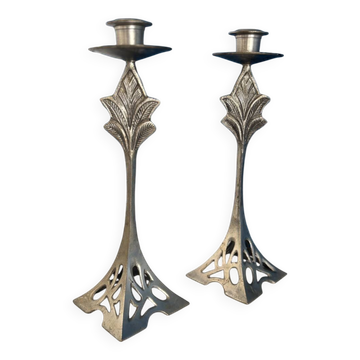 Lot de 2 Chandeliers en Métal Style Art Déco - Bougeoirs Élégants et Vintag