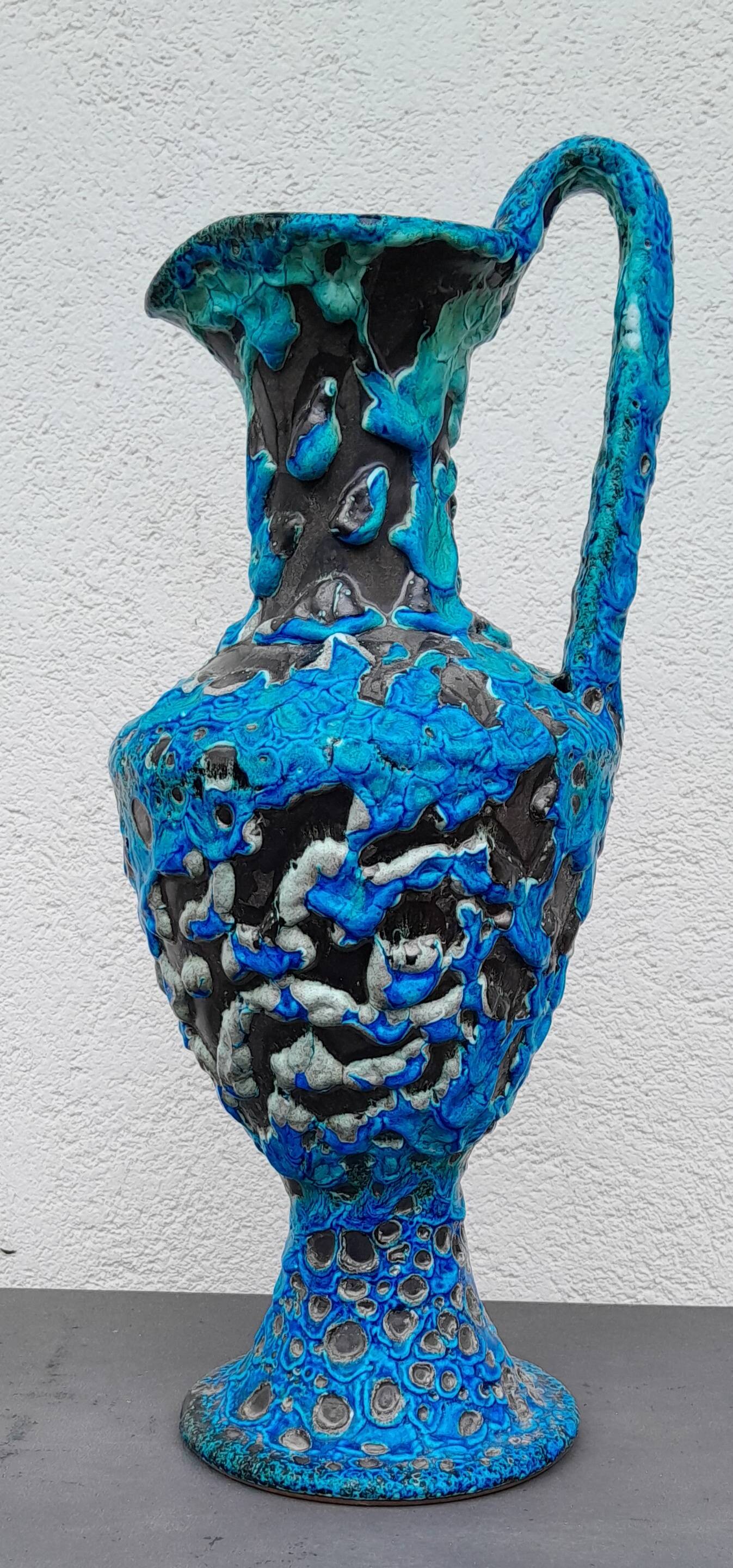 Large blue ceramic jug vase