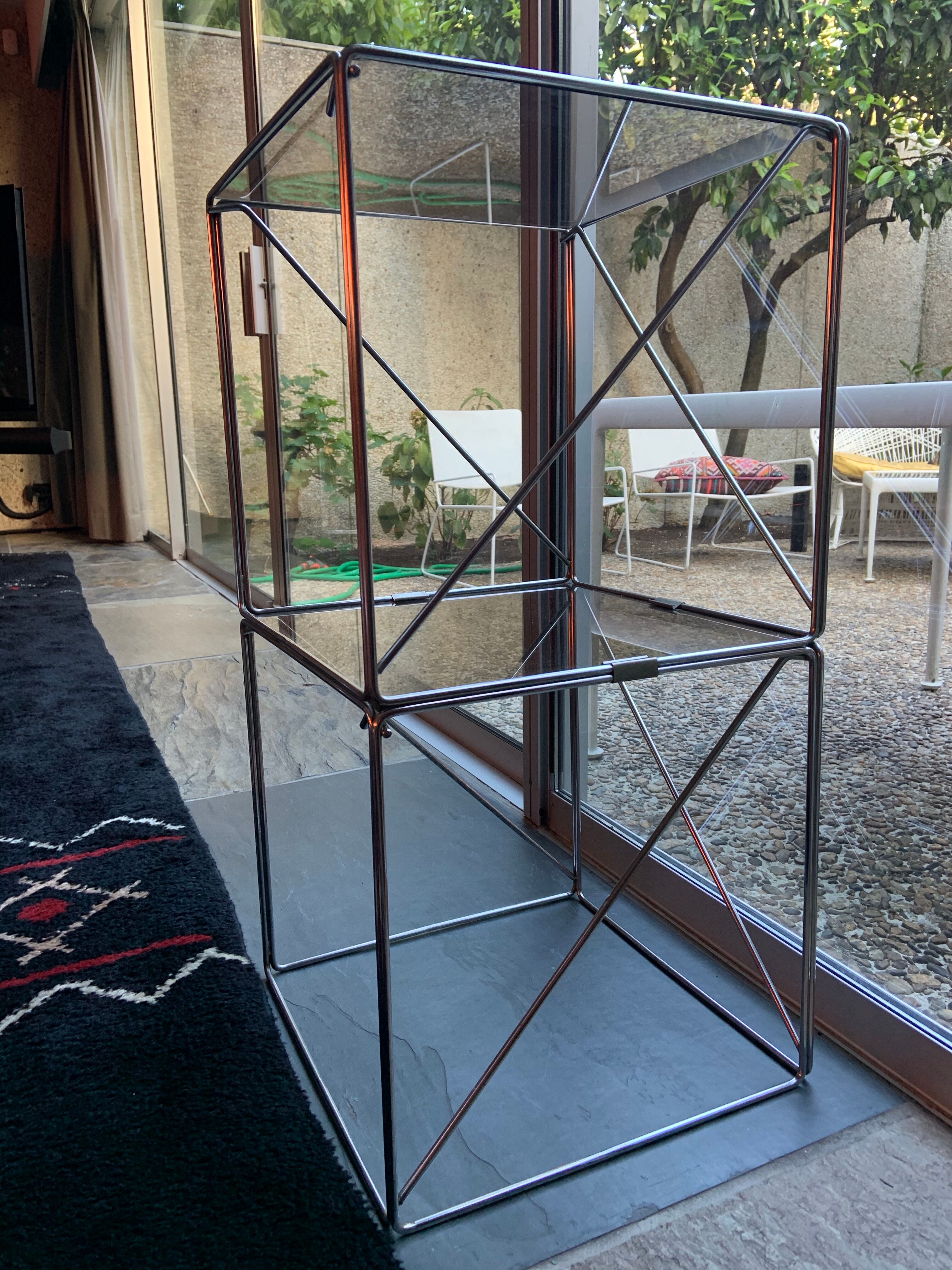 Chromium metal and glass side table 1970s