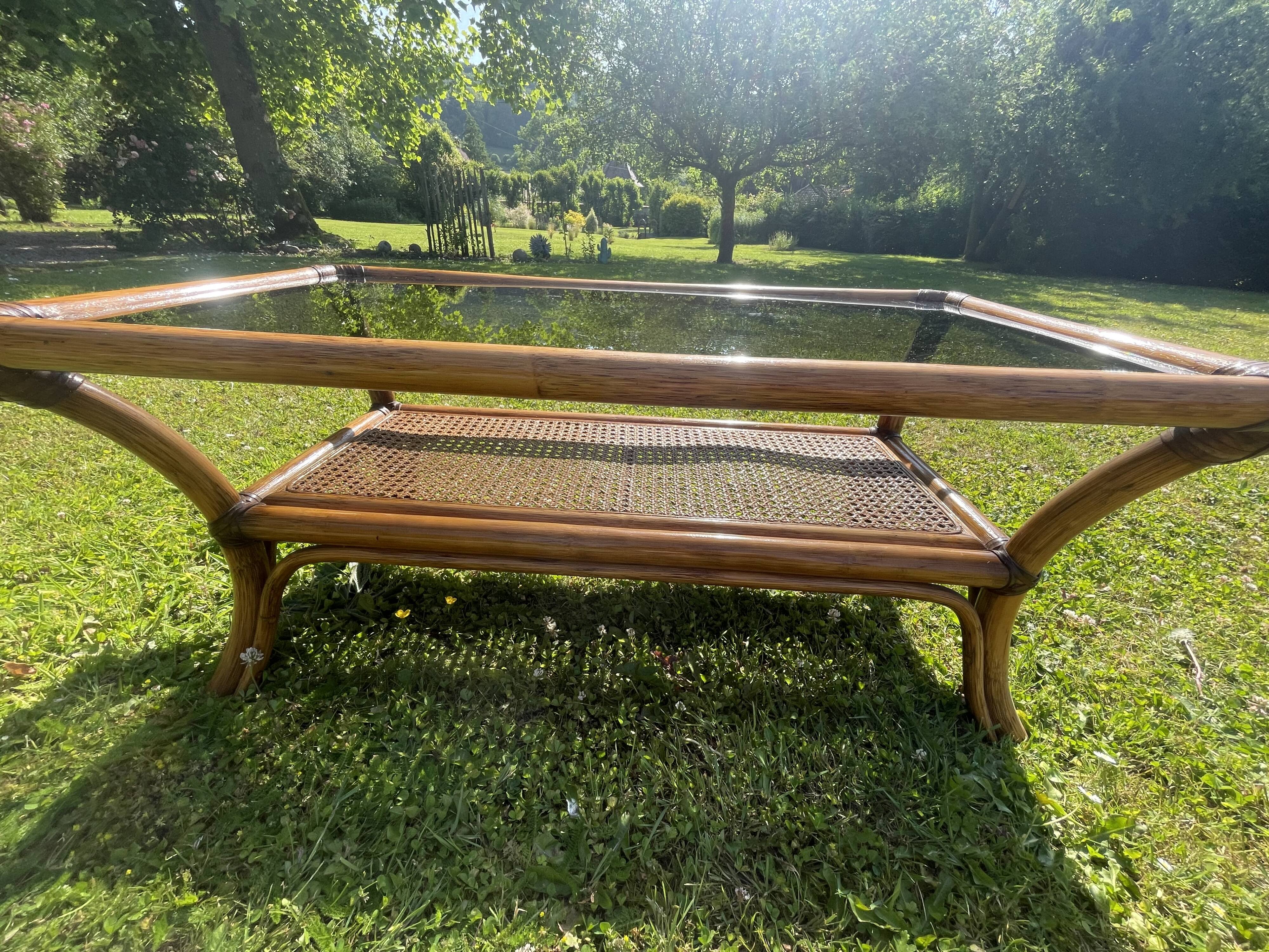 70s rattan coffee table