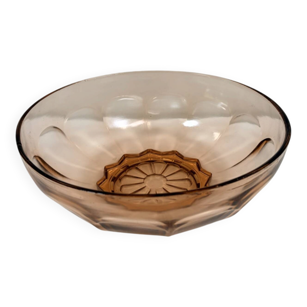 Saladier des années 50 en verre moulé rose poudré