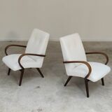Pair of Jaroslav Smidek armchairs for Ton Bystrice restored in white buckle 1960