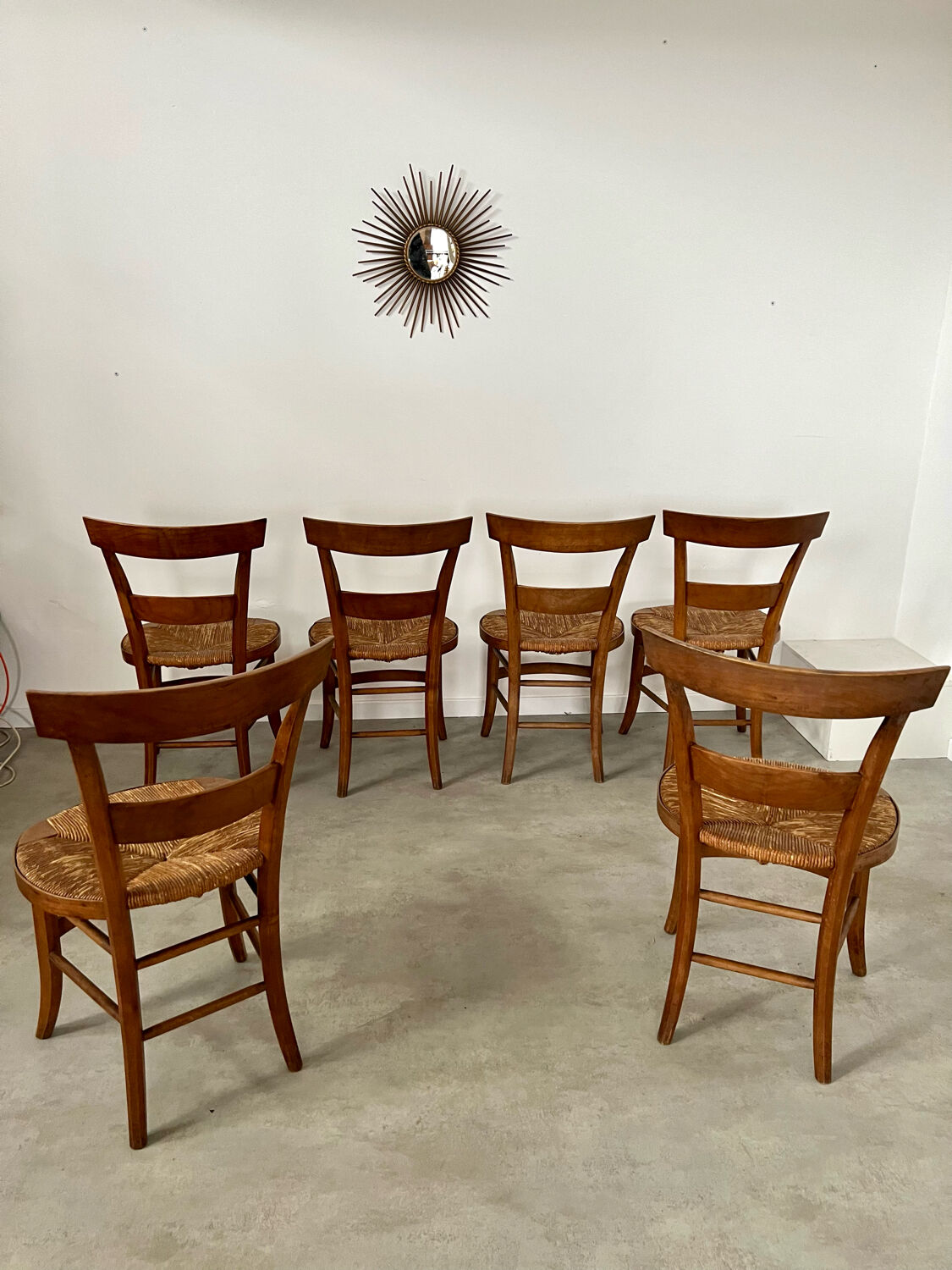 Lot de 6 chaises de ferme rustique début XX eme en bois / bistrot