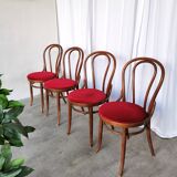 Set of 4 Vintage Bentwood Bistro Chairs, Red Upholstery