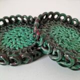 Pair of enamelled woven ceramic trinket trays signed BL, Le Brusc (Var)