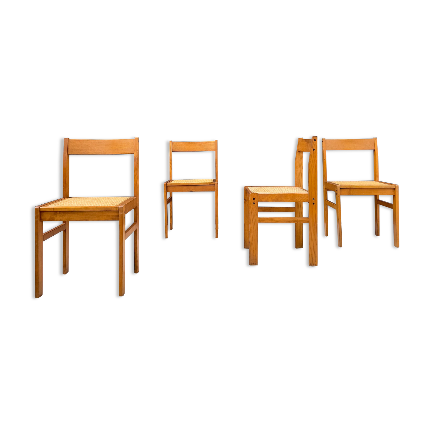 Set of 4 vintage chairs in ash and cannage 1950