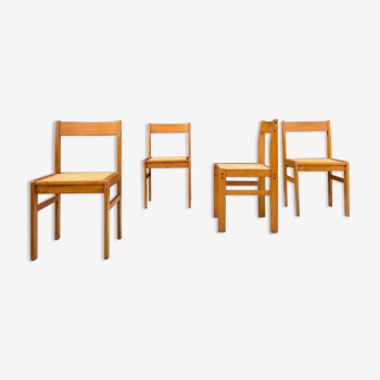 Set of 4 vintage chairs in ash and cannage 1950
