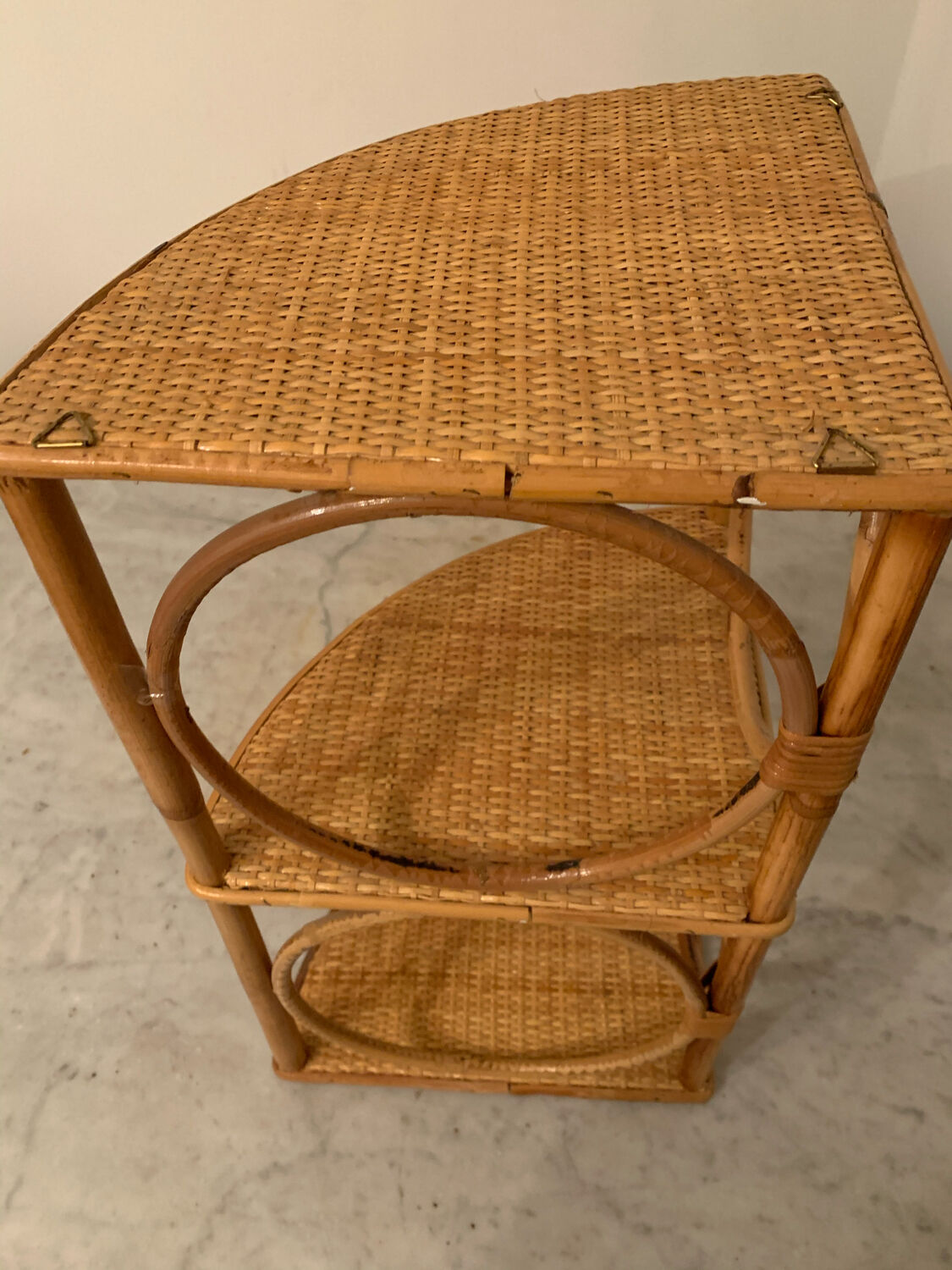 Rattan corner shelf