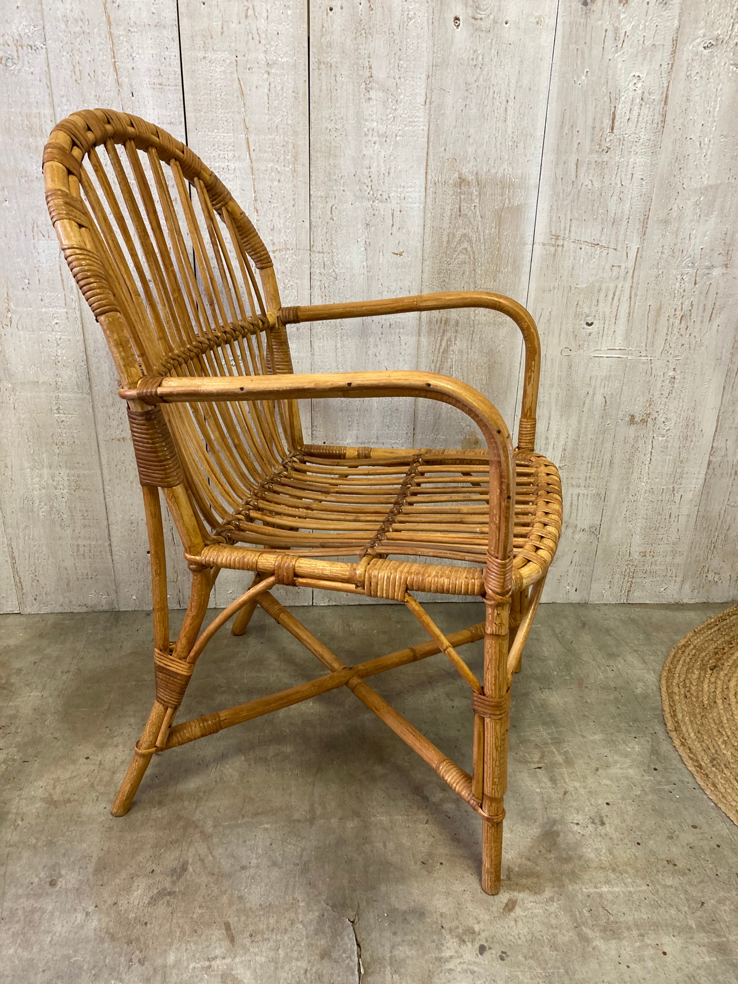 Série de 4 fauteuils rotin vintage