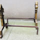 Old brass chenets & fleur de lys cast iron