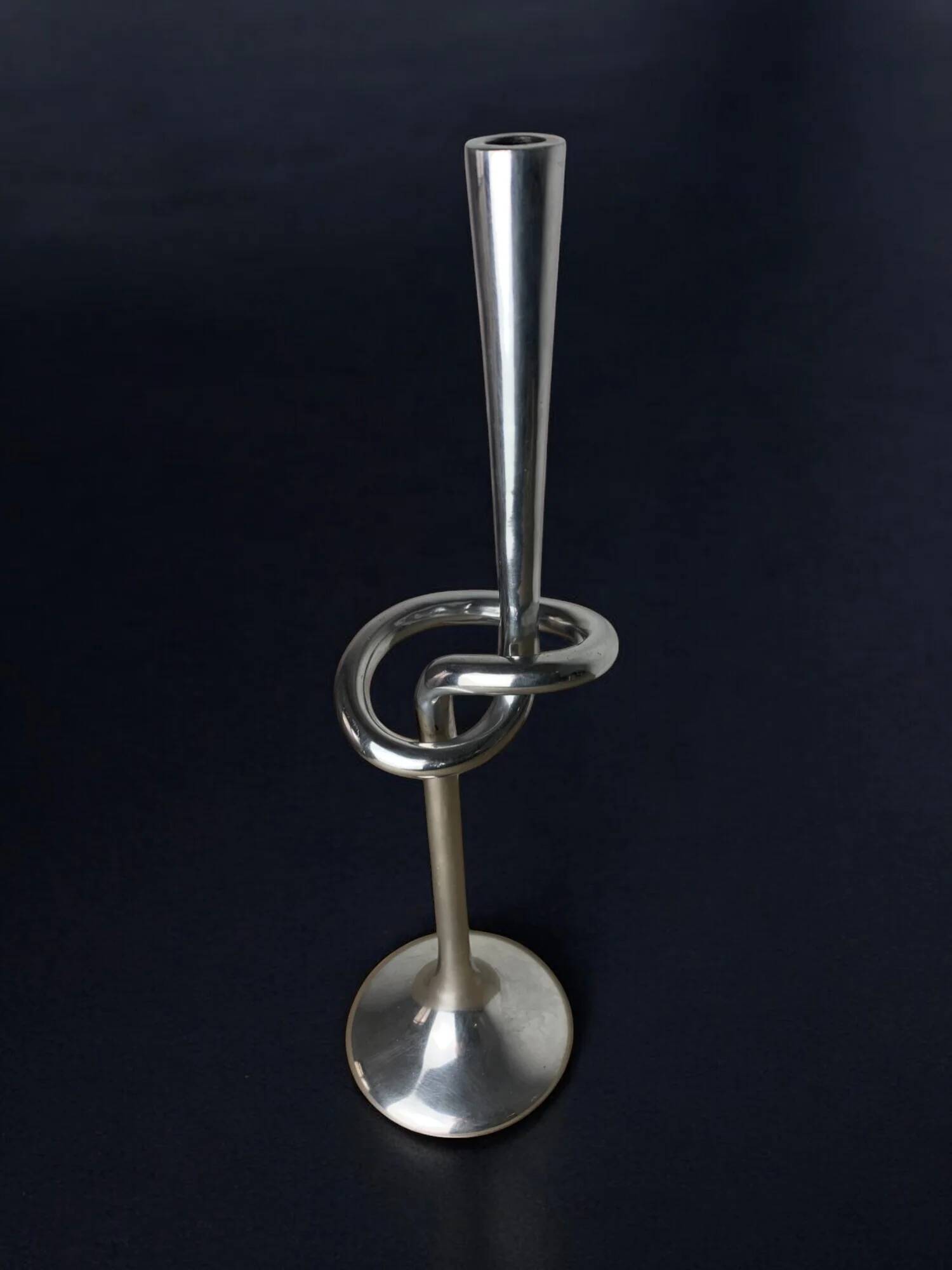 XL knotted candlestick in solid aluminium, Italy, 1980