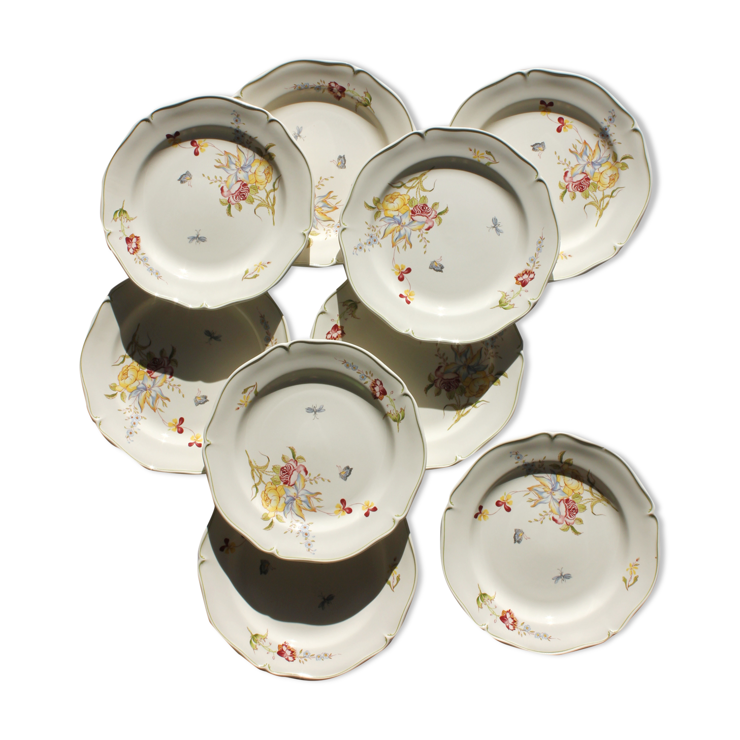 Flat plates in earthenware "Butterfly Flowers" Gien