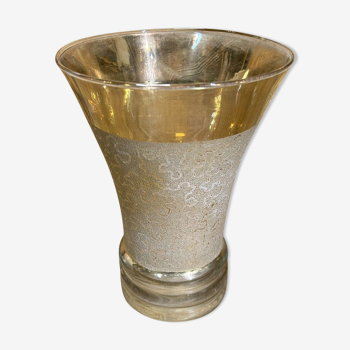 Ancien vase cornet vintage doré, décor crispé, années 50,60
