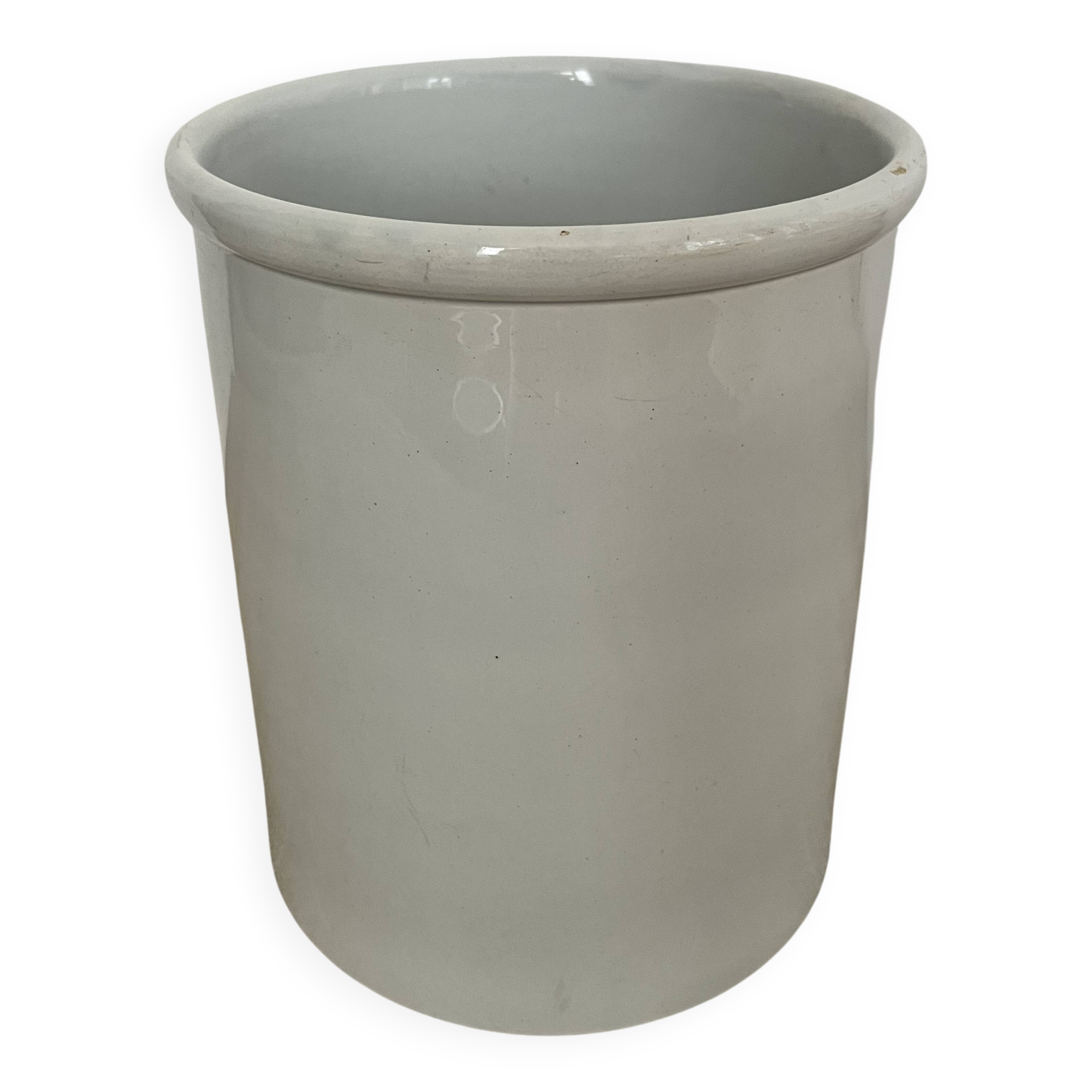Cylindrical white earthenware pot - Creil and Montereau
