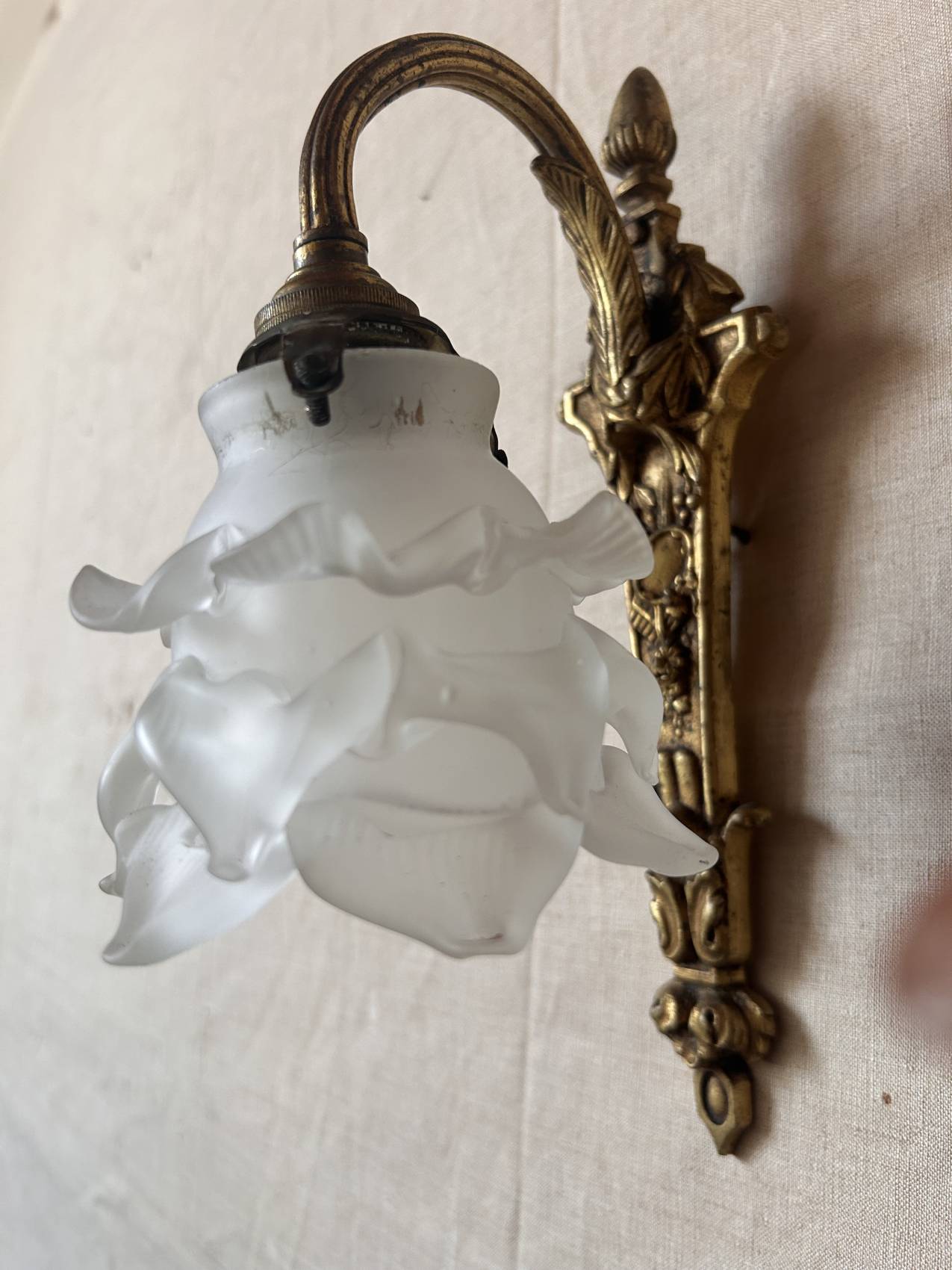Pair of antique wall sconces in gilded bronze with glass tulips – Louis XVI style circa 1900 – superb