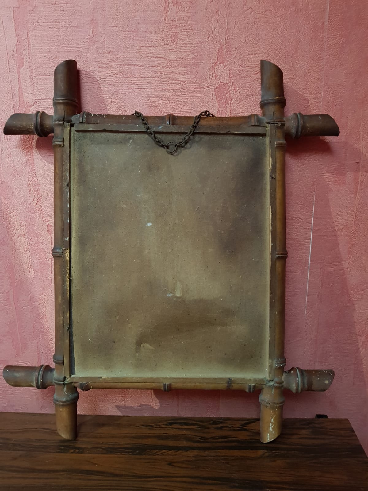 Old bamboo style wooden mirror decoration 40x46 vintage