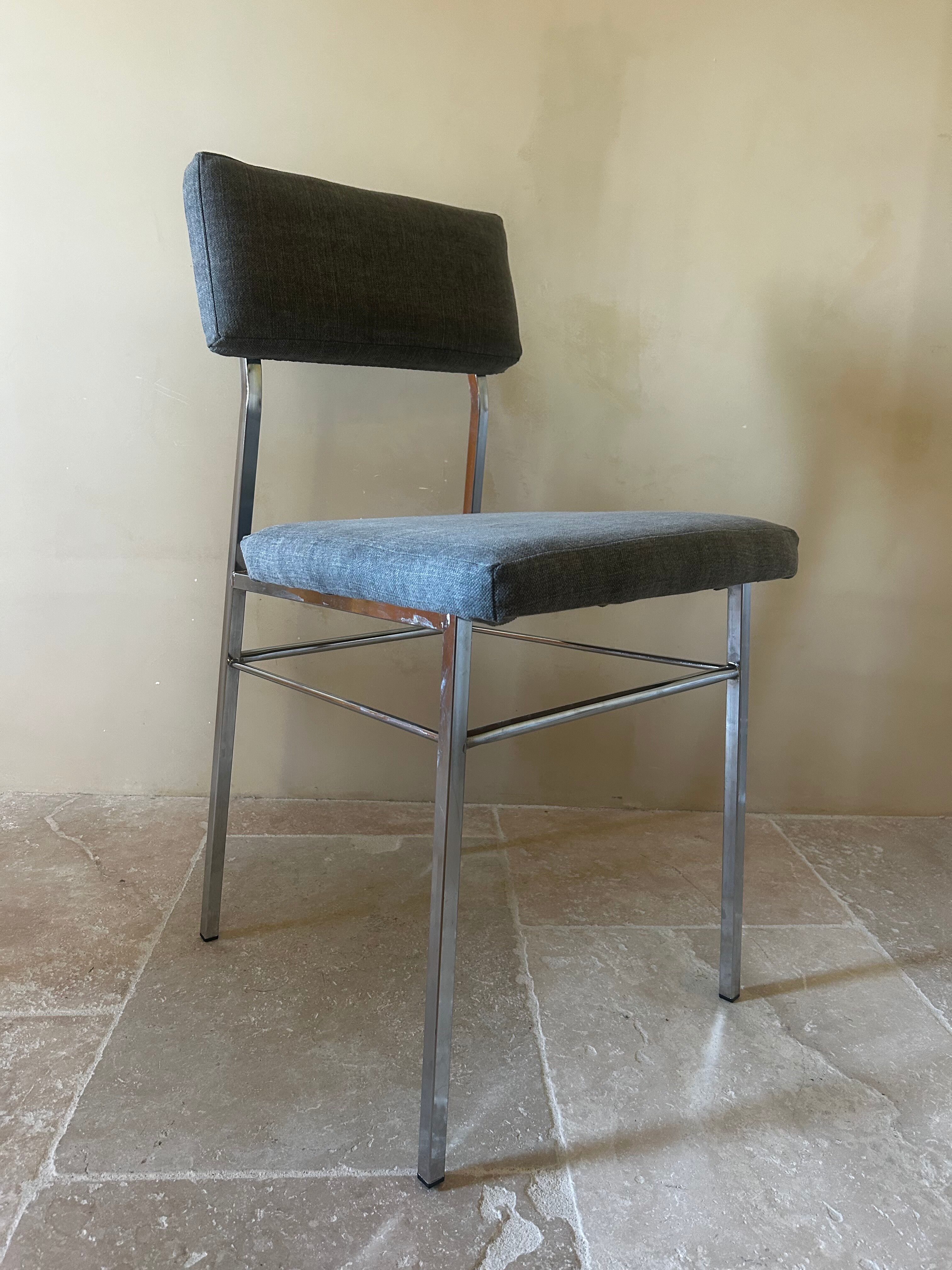 Pair of chrome and fabric chairs