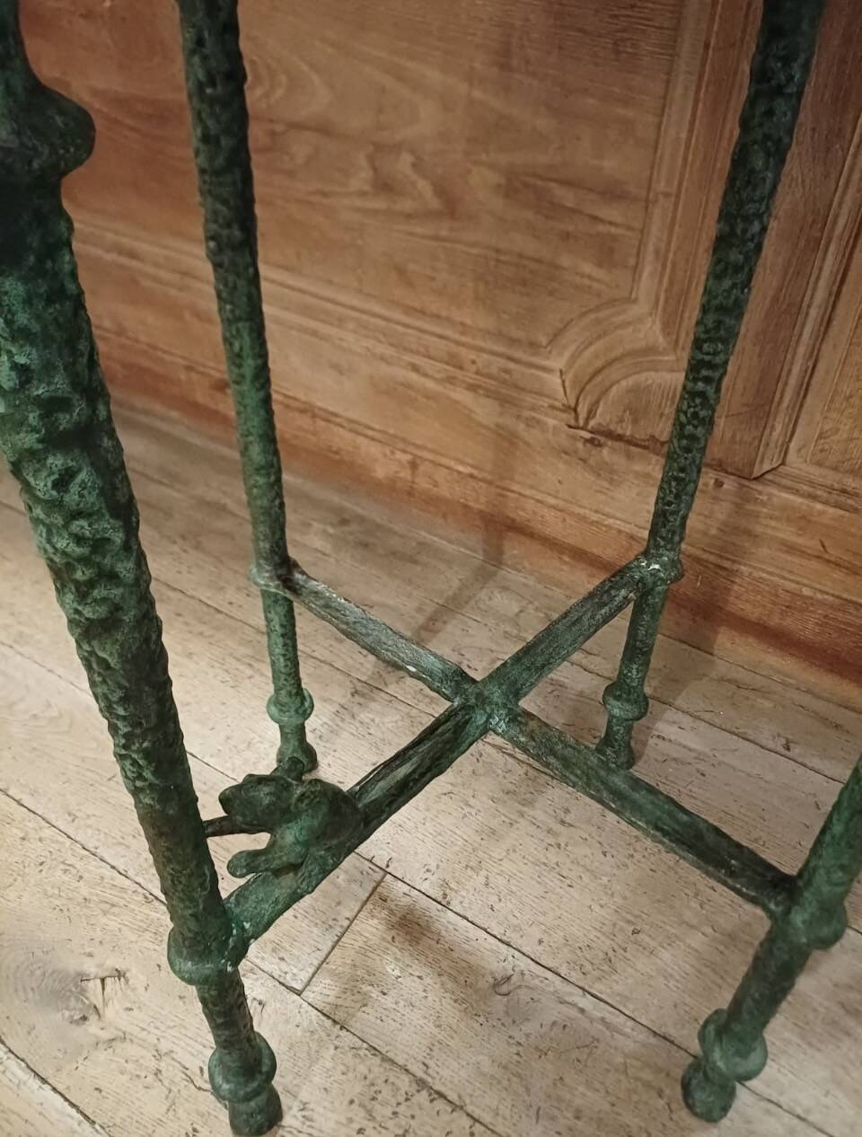 Pair of patinated bronze stools in the spirit of Giacometti.