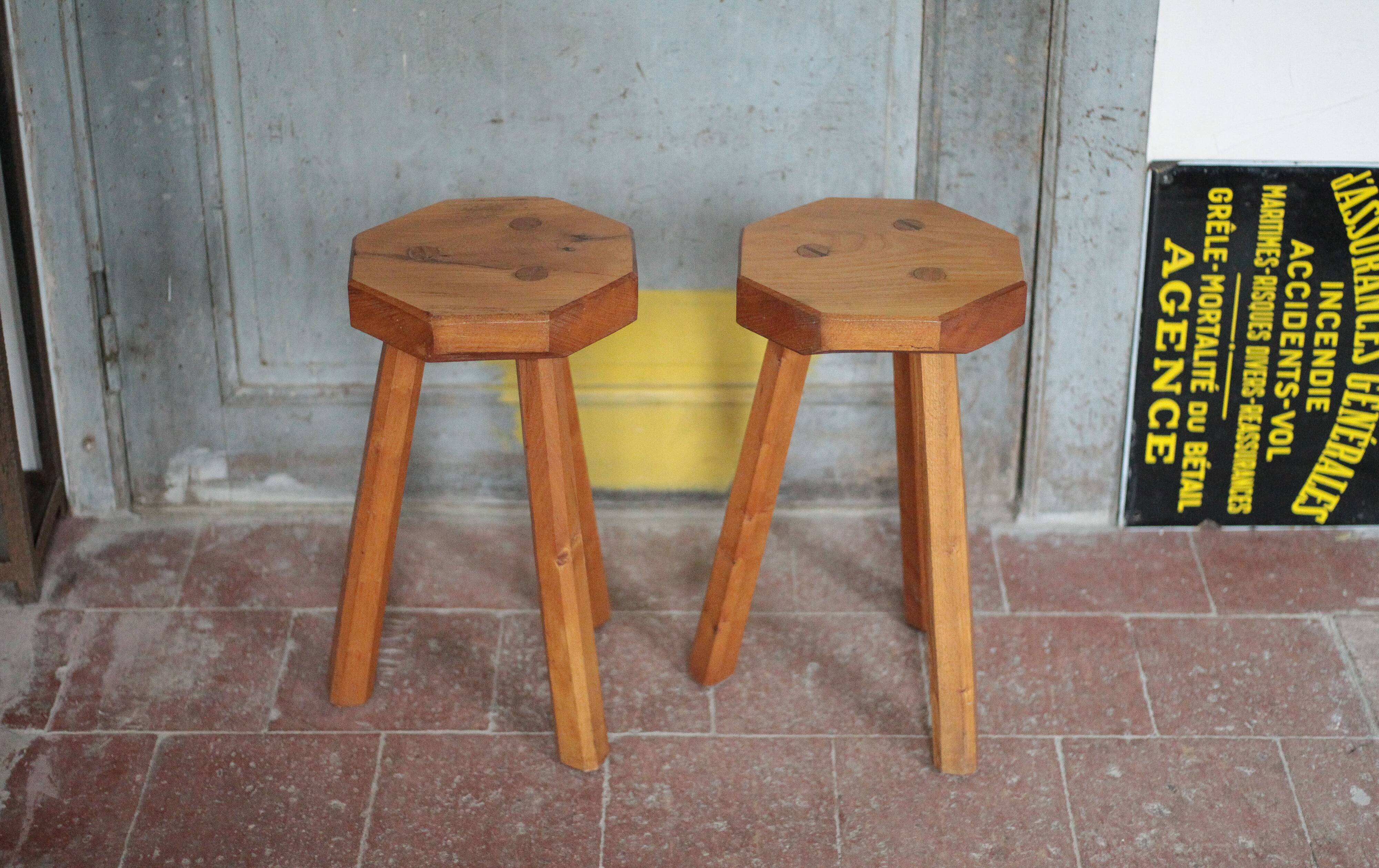 Paire de Tabouret vintage , tabouret bois octogonal , tabouret tripode