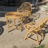 rattan garden set 2 armchairs and side table