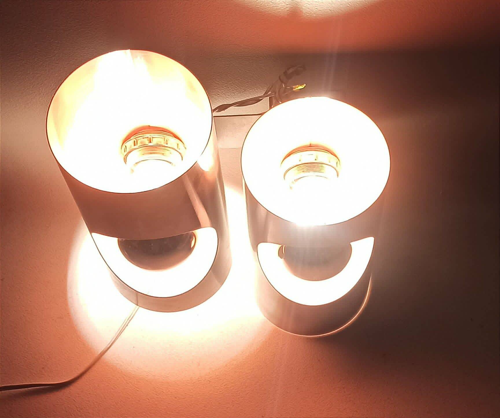 Pair of orange double wall lights Oxar Space Age 1970s