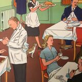 Vintage school poster of the restaurant and traffic