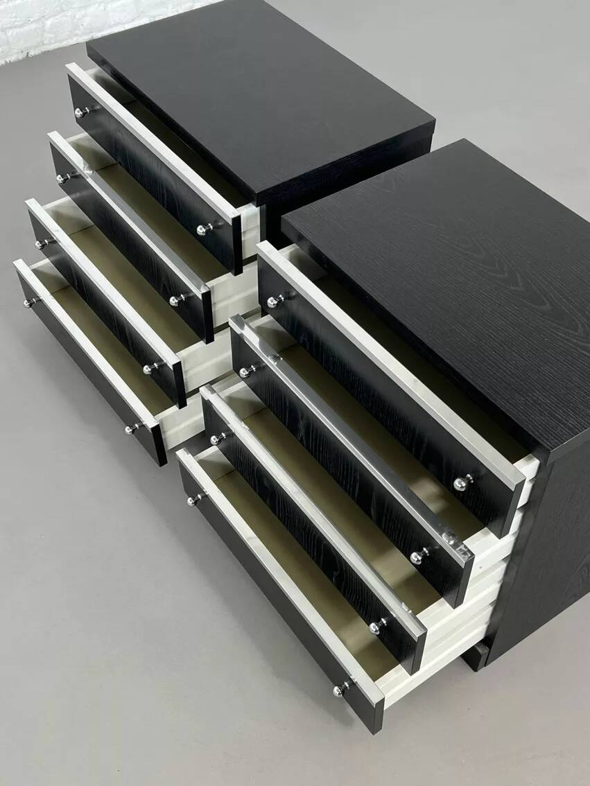 Pair of black and chrome 4-drawer chests of drawers