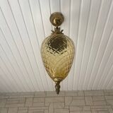 Pineapple chandelier in amber glass and brass