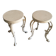 Pair of cream-white cast iron side tables with wooden tops — neoclassical shabby-chic