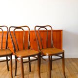 Set of 3 bistro chairs in wood and canework signed J. Kohn, Made in Austria, 20th century
