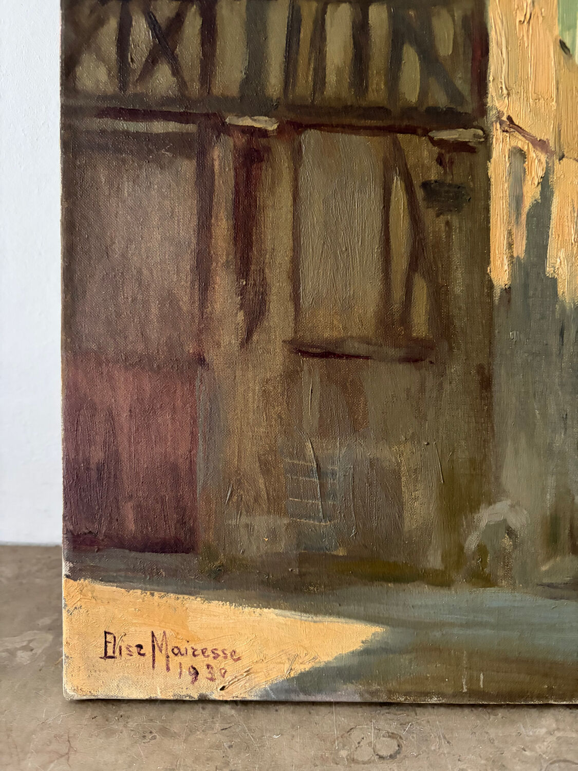 Sunny street scene, oil on canvas signed 1930.
