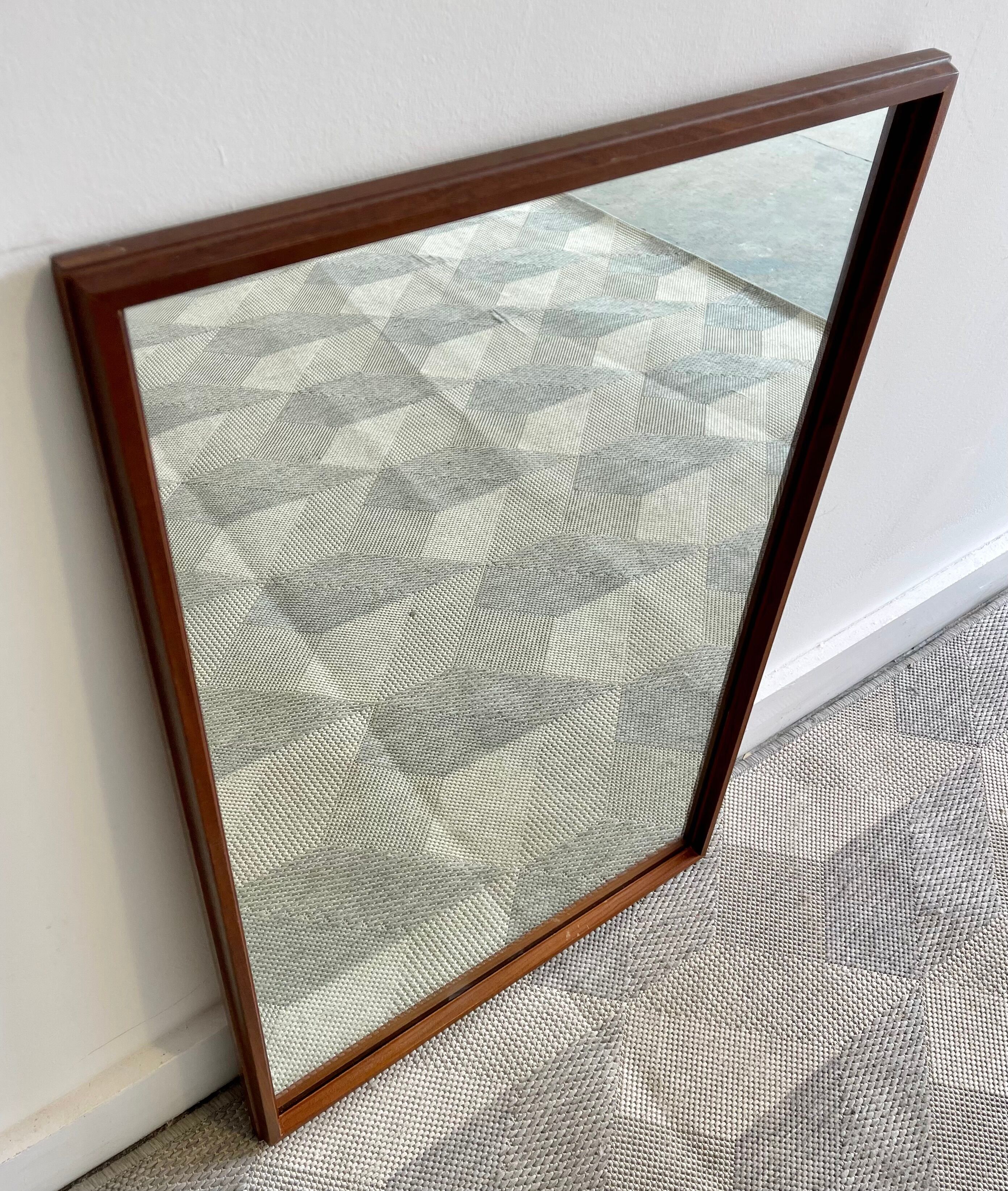Vintage rectangular teak framed mirror