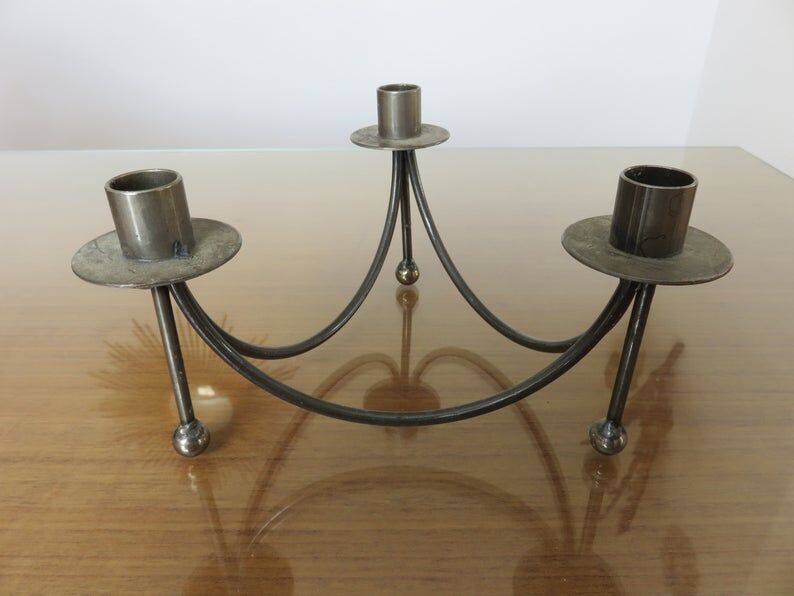 Tripod candlestick in crude steel for 3 candles 70s