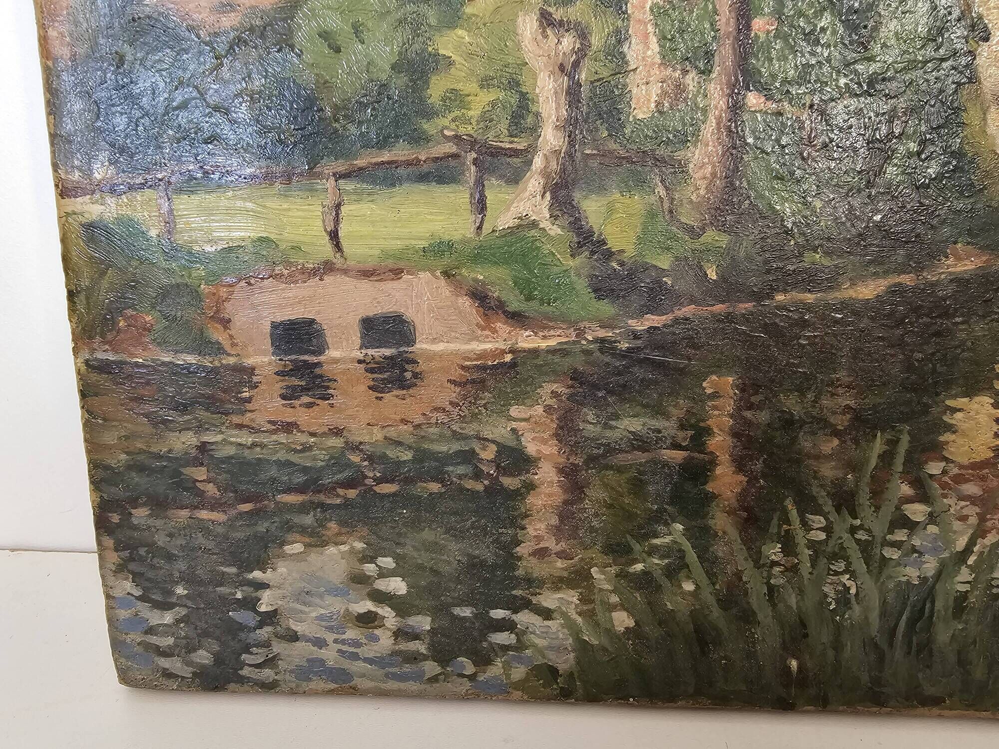 Oil on canvas painting View of the Mill signed Paudonneret? 1941