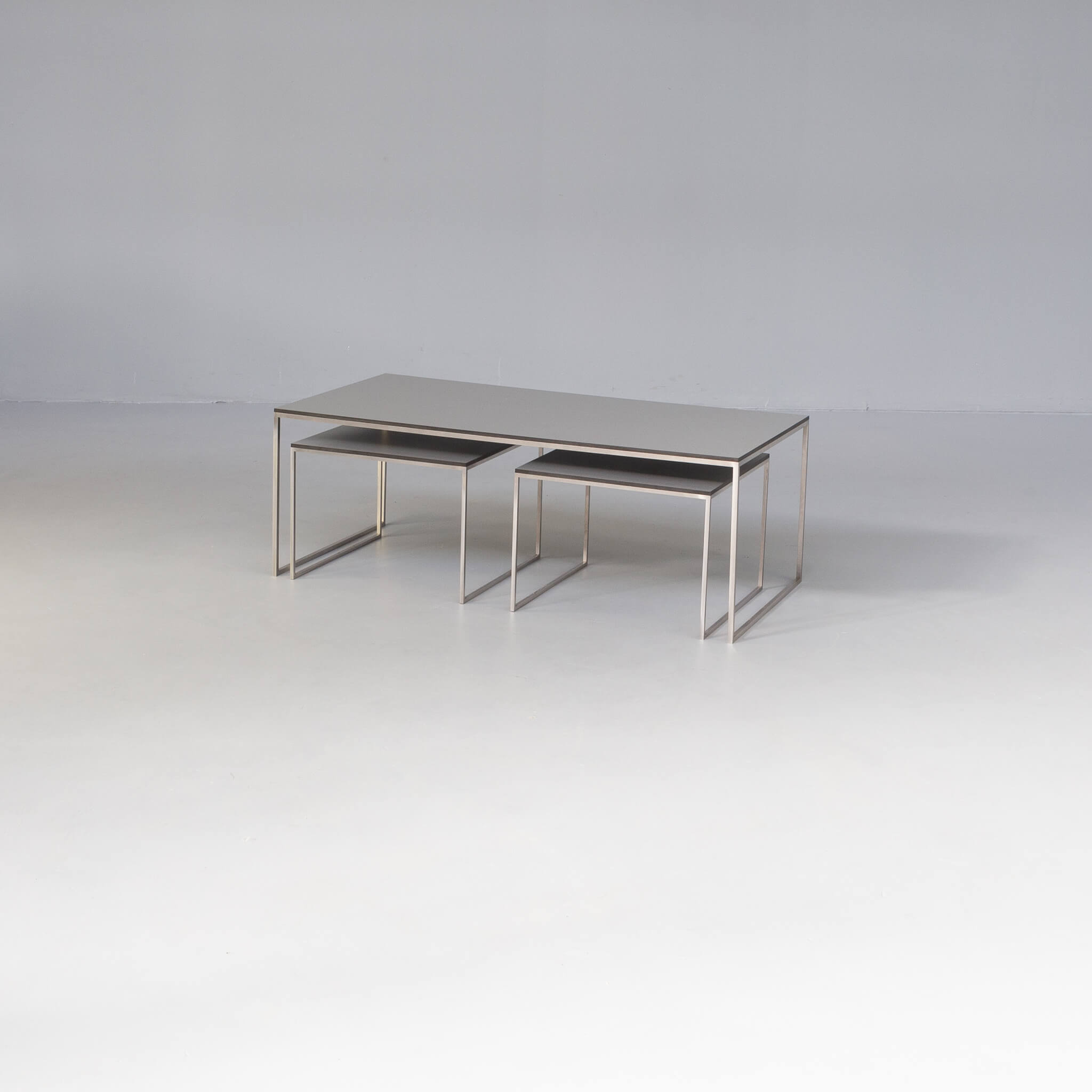 90s coffee / nesting table stainless steel foot and trespa top set/3