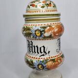 Hand-decorated enamelled ceramic apothecary pot, "Ong. Rasino"