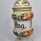 Hand-decorated enamelled ceramic apothecary pot, "Ong. Rasino"