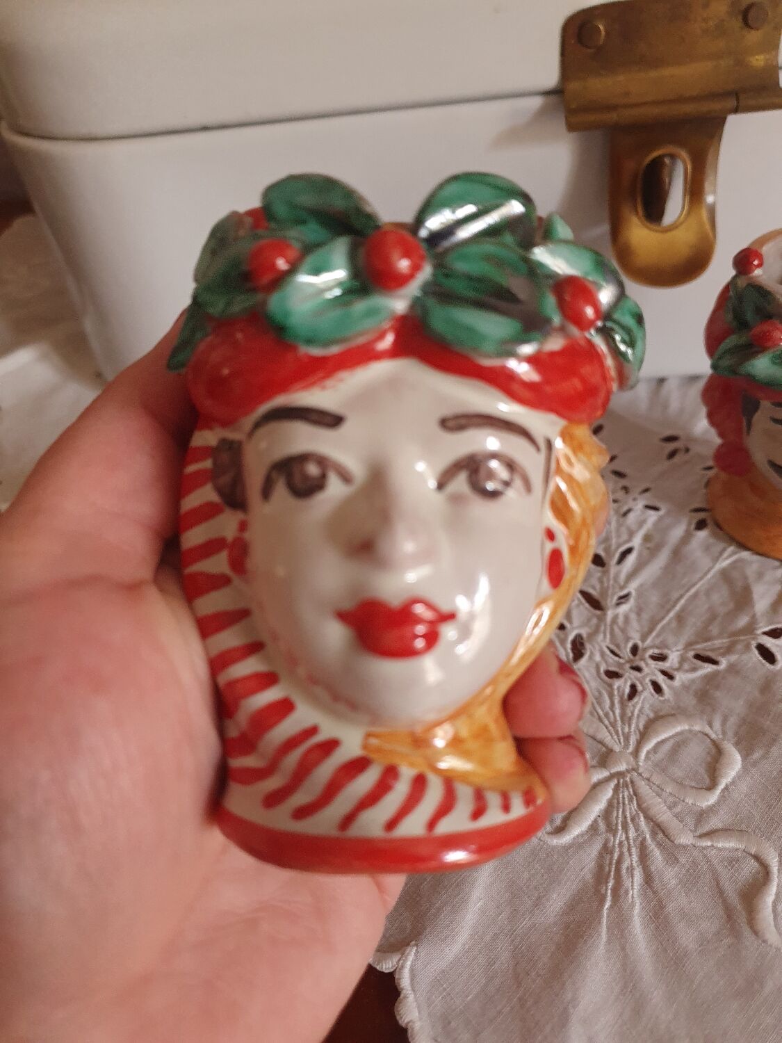 Set of 2 Sicilian vases ceramic heads of caltagirone