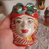 Set of 2 Sicilian vases ceramic heads of caltagirone
