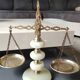 Old decorative Scales of Justice. Onyx, marble/brass. From the 50s. Dim 29 x 30 cm