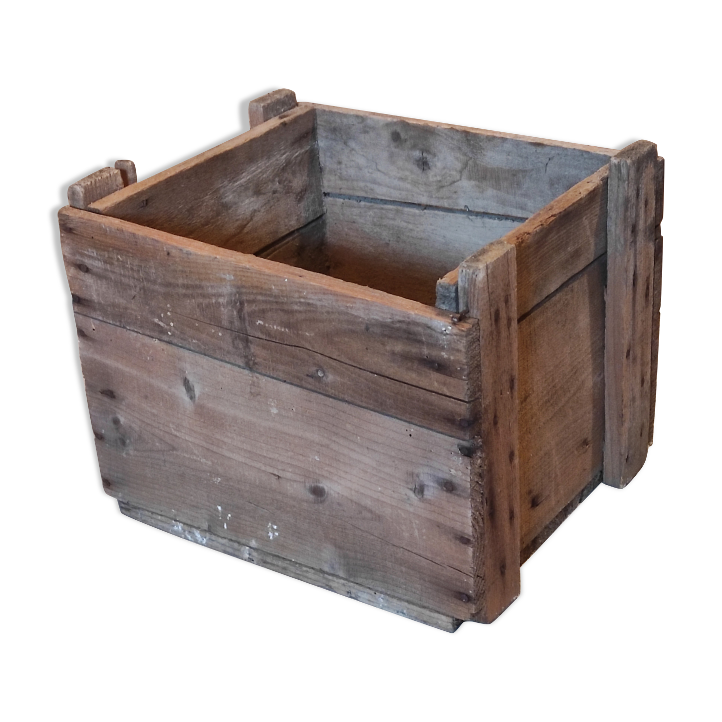 Caisse en bois massif d'atelier industriel vintage