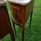 half-moon bedside pair in marquetry, bronze ornaments